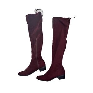 Just Fab Abbie LadiesBurgundy Faux Suede Sz 7 Knee High Boots Lace up Inner Zip